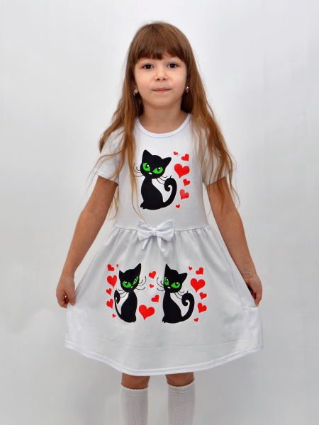 Платье белое черная кошка.92-122 рост